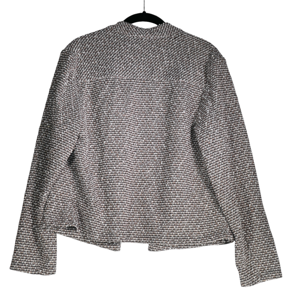 Calvin Klein Knit Blazer Womens Size L Black White Brown Open Crop Moto Jacket - Picture 2 of 9
